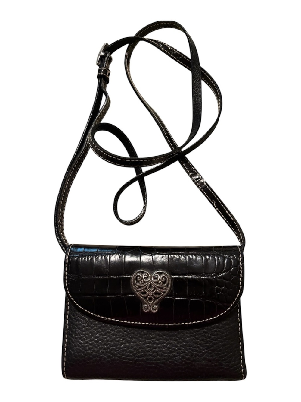 Brighton pebbled and croc-embossed crossbody wallet